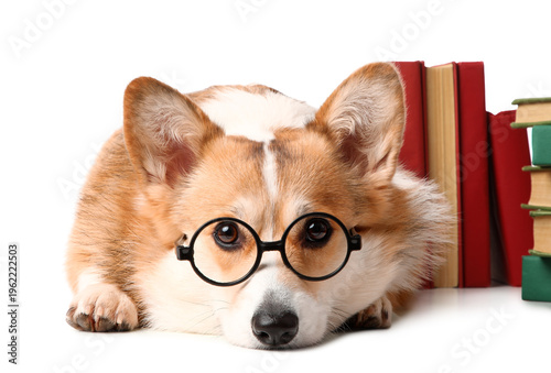 Cute Corgi dog in eyeglasse...