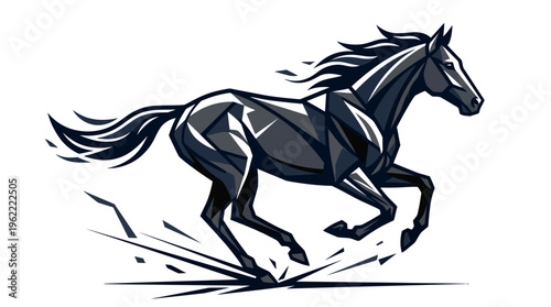 Black Horse Running Fast Sideways View.