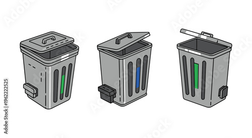 Metal recycling bin Line art simple abstract vector