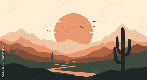 Majestic Saguaro Cactus Standing Tall in Desert Landscape at Sunset.