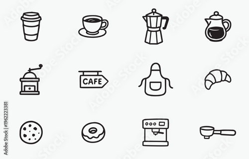 Coffee Shop Icons Doodle Bundle | Cafe Illustration | Barista and Coffee Logo Pack
