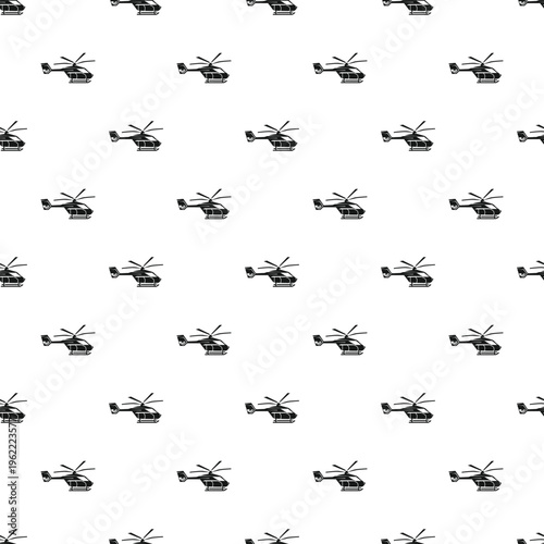 Helicopter flying vehicles arrayed in a repetitive pattern on a plain background