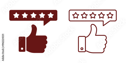 High Rating Feedback Icon Set – Thumb Up with Stars Vector Collection