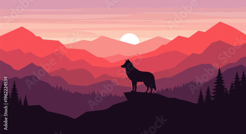 Majestic wolf howling at the moon in a serene mountain landscape.