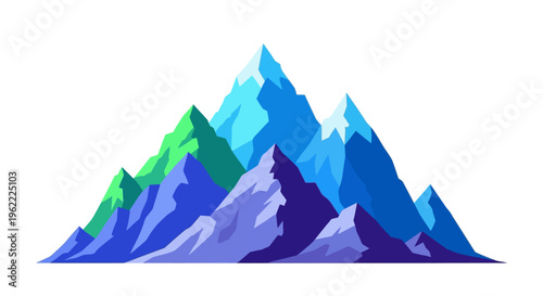 Colorful graphic illustration of abstract layered mountains in vibrant hues on a white background