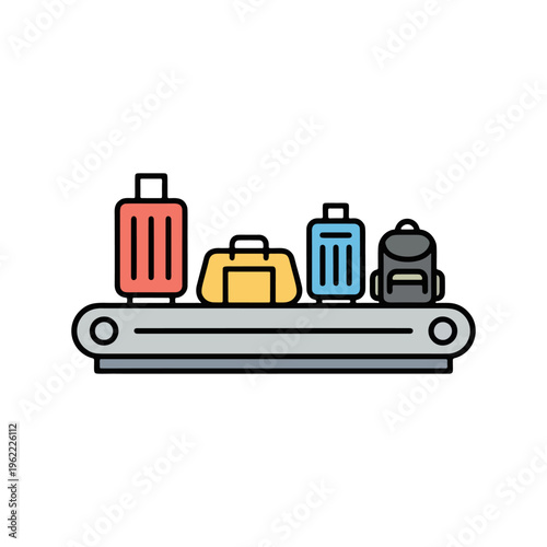 Airport luggage trolley cart with suitcases baggage transport vector
