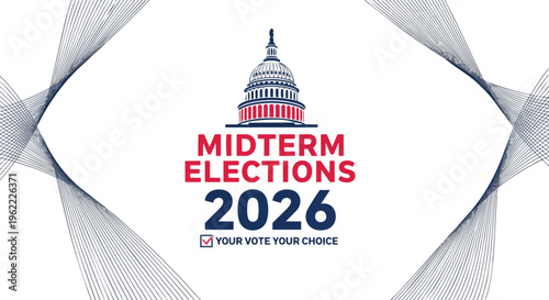Stylized Capitol Building logo with red and blue elements and dynamic line art, concept for political campaigns, voter education, and election advertising.