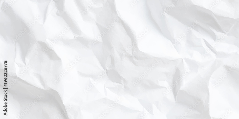 Fototapeta premium A vintage white silk background blends with a blank sheet of crumpled paper to create a textured, creased surface with a rough, grunge pattern and aged material design