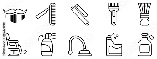 barber grooming haircut shaving icon set