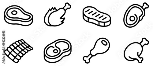 meat food barbecue protein icon set