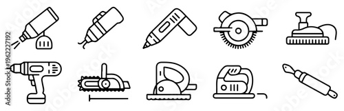 power tools construction outline icon set
