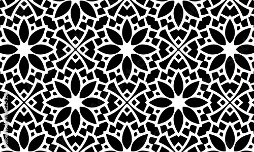 Black and white geometric floral pattern islamic arabic ornament background. decorative mosaic.