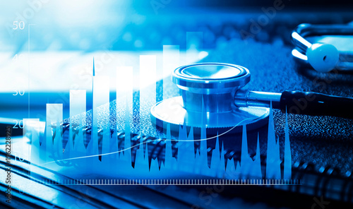 Medical examination and healthcare service concept with business graph