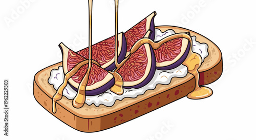 A slice of toasted bread topped with cream cheese and fresh figs drizzled with honey