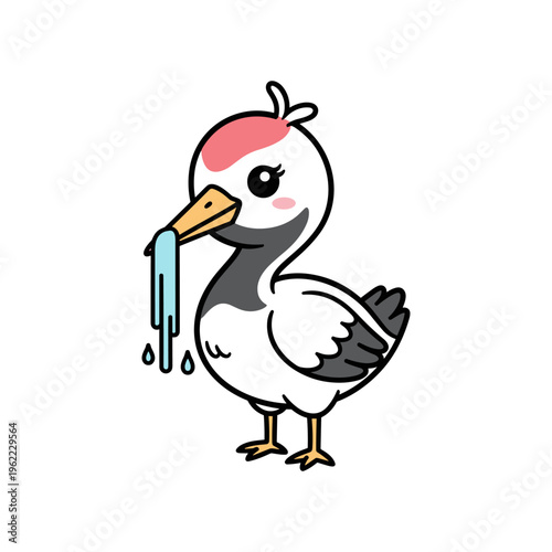 Cute cartoon seagull with pink forehead and blue snot