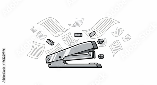 A stapler scattering documents and staples in a chaotic motion