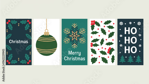 christmas cards with different designs and greetings on beige background