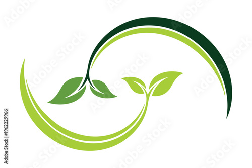 Green leafy logo with gradient arc