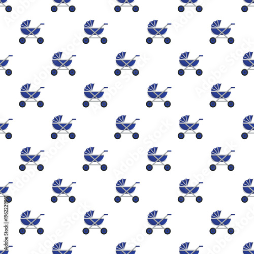 Baby stroller icons creating a repeating background pattern on a white surface