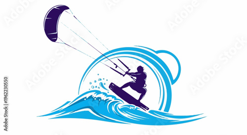 A silhouette of a kite surfer on a wave with a large kite overhead