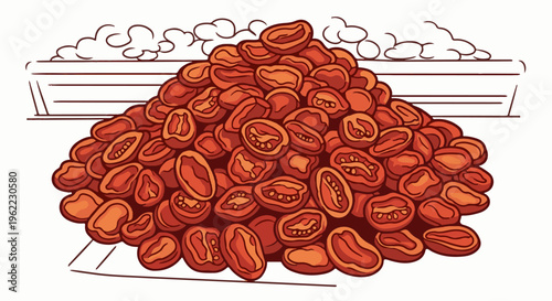 A pile of halved, sun-dried tomatoes overflowing from a stylized container