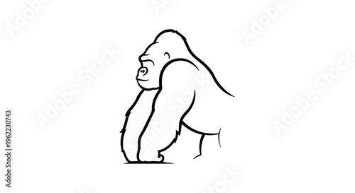 A simple black and white line drawing of a large gorilla standing