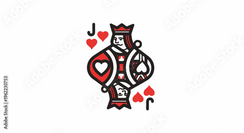 A red and black jack of hearts playing card on white