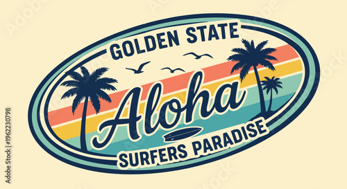 Vibrant Aloha Sign with Gradient Stripes suitable for travel & tourism promotions, and social media content.