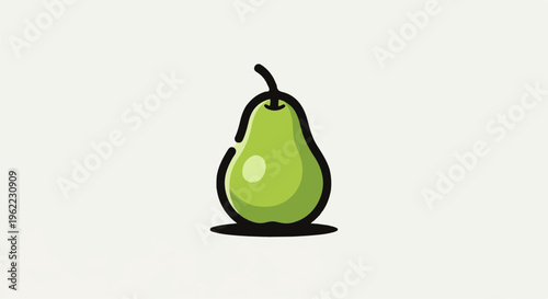 A simple, clean illustration of a green pear with a stem