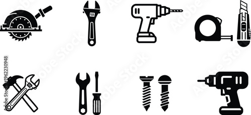collection of various tools on white background