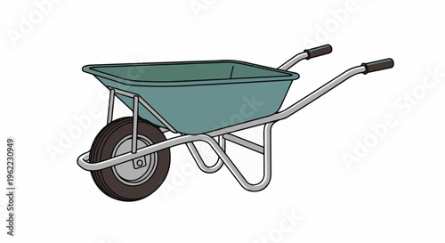 A simple drawing of a garden wheelbarrow with one wheel and handles
