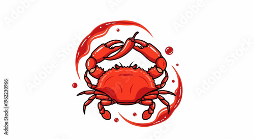 A red crab with claws raised is surrounded by red swirling liquid and droplets