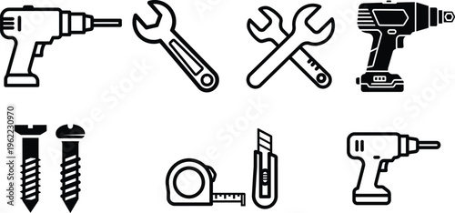 collection of construction tools and equipment for building and repair work