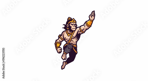 A pixel art monkey god leaps with arms raised in a heroic pose