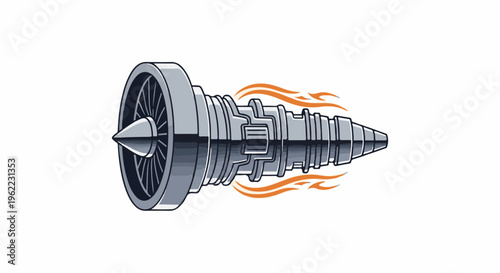 A pixelated jet engine with orange flame trails emanating from its exhaust