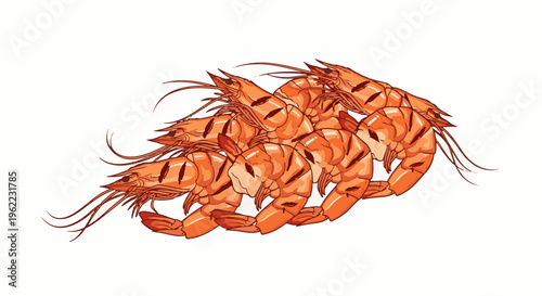A pile of cooked, orange-red shrimp arranged in a cluster