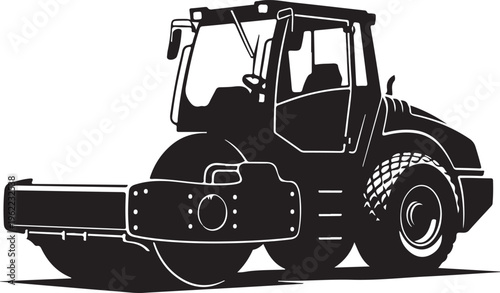 Road roller, construction vehicle, steamroller, heavy equipment, black silhouette