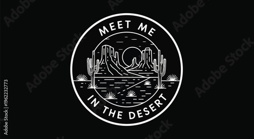 Modern Desert Logo with Simple Lines, against a Black Background, perfect for travel blogs, adventure brands, and event promotion.