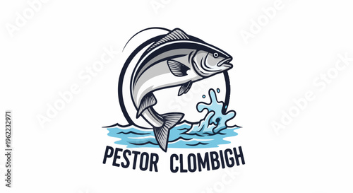 A jumping fish logo with waves and text below