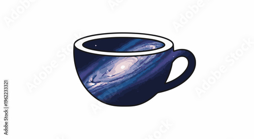 A mug filled with a swirling galaxy against a white background