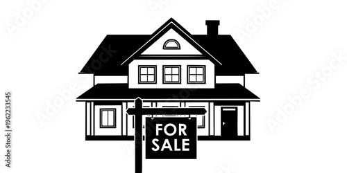 House Silhouette with For Sale Sign