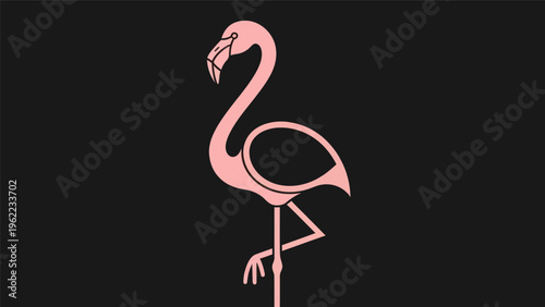 Pink flamingo silhouette on black