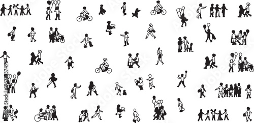 Seamless Banner Of Tiny People Pedestrians Walking In City Horizontal Tiled Hand Drawn Men And Women Vector Illustration