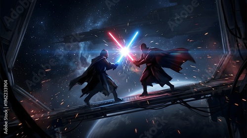 Epic Lightsaber Duel in Space - Sci-Fi Battle
