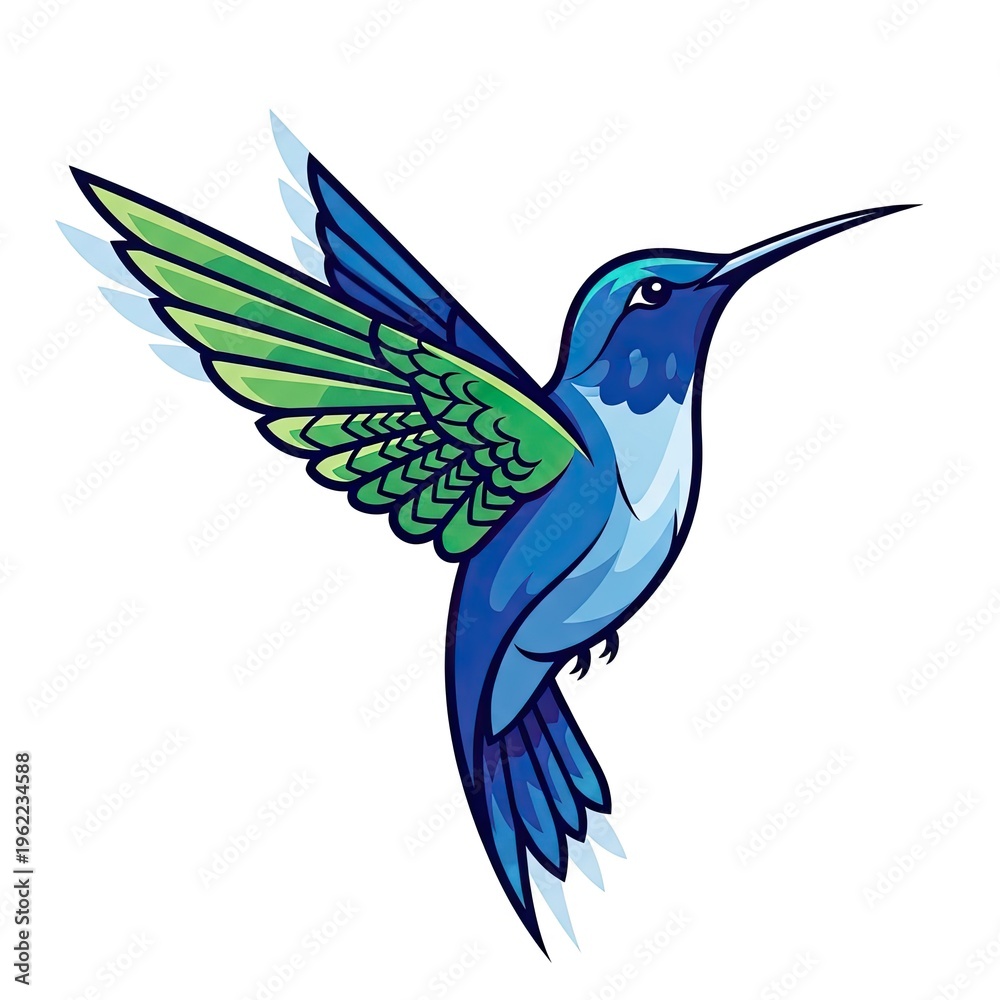 Fototapeta premium Vibrant hummingbird illustration with green and blue feathers isolated