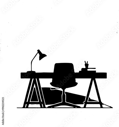 silhouette Black or white a study desk