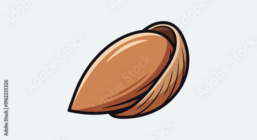A stylized, brown almond nut against a white background