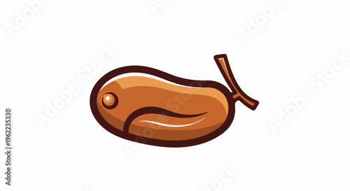 A stylized brown bean with a subtle curve and a small stem