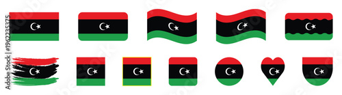 Canvas-taulu Libya Flag Icon Set Various Shapes including Heart, Circle, Wave, and Brush Stro
