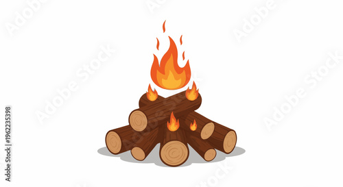 A stylized campfire with logs burning bright orange flames